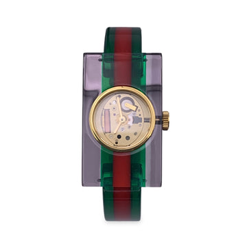 GUCCI Red And Green Plexi Web Watch 143.5 Skeleton Dial