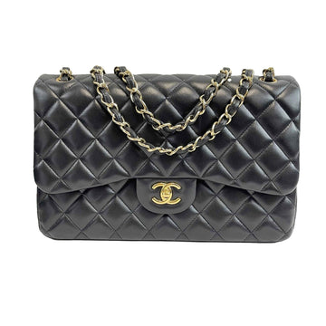 CHANEL - Excellent - Quilted Jumbo CC Double Flap Black Lambskin Shoulder Bag