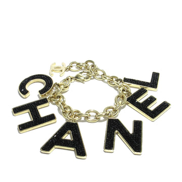 CHANEL Alphabet Logo Crystal Charm Bracelet Costume Bracelet