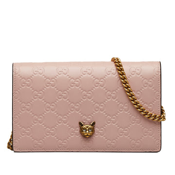 GUCCIssima Signature Crystal Cat Wallet on Chain Crossbody Bag