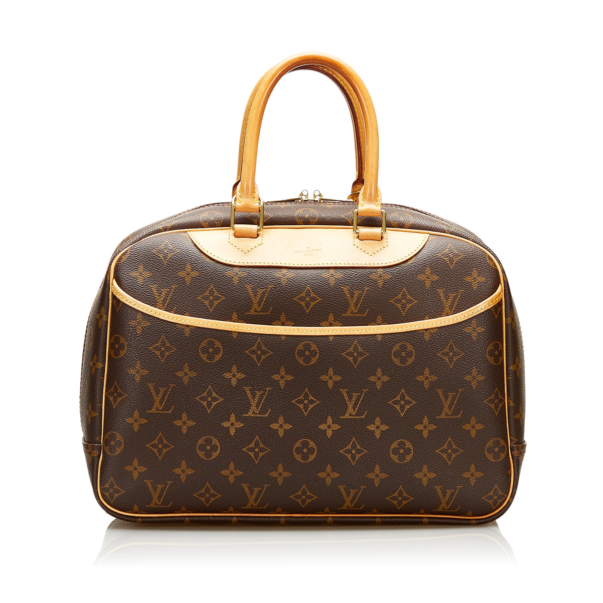 Louis Vuitton Logo Deauville Hand Bag Monogram Leather Brown