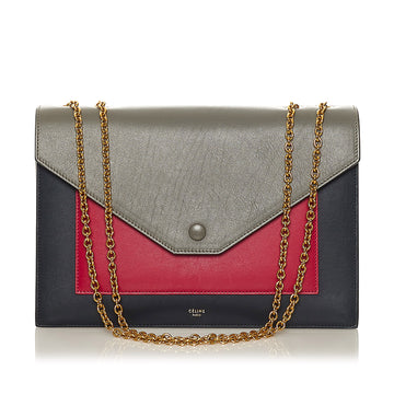 Celine Tricolor Pocket Envelope Leather Shoulder Bag