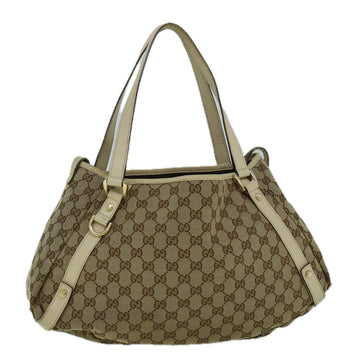 GUCCI GG Canvas Tote Bag Beige White 130736 Auth 60142