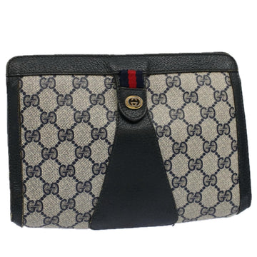 GUCCI GG Supreme Sherry Line Clutch Bag Red Navy 89 01 032 Auth 60473