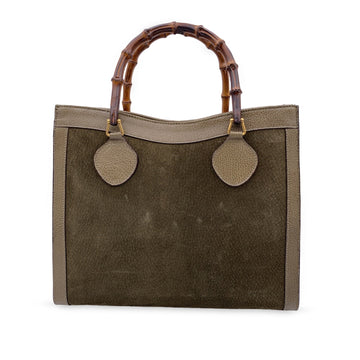 GUCCI Vintage Green Suede Leather Princess Diana Bamboo Tote Bag