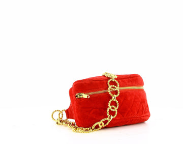 Chanel rare Vintage red velvet belt bag and adjustable gold belt 1990's