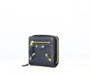 Balenciaga Leather Wallet Midnight Blue Golden