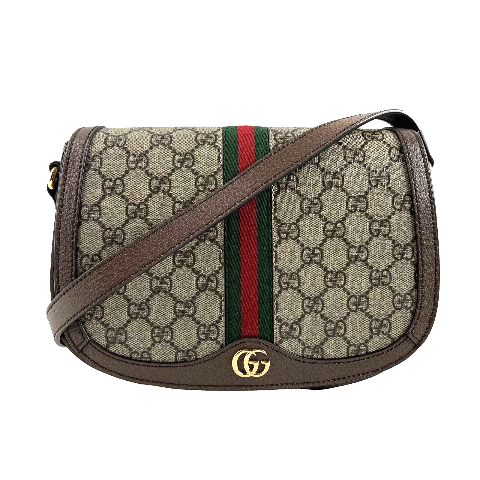 GUCCI GG Supreme Monogram Web Small Ophidia Flap Messenger Brown Cross