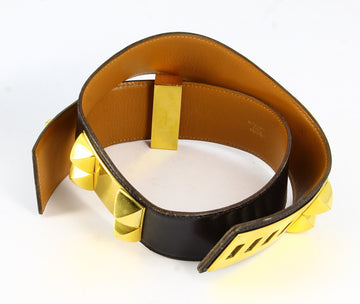 Hermes CDC Medor Black And Gold Leather Belt