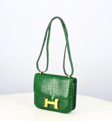 Hermes mini Constance 18 in green Porosus Crocodile