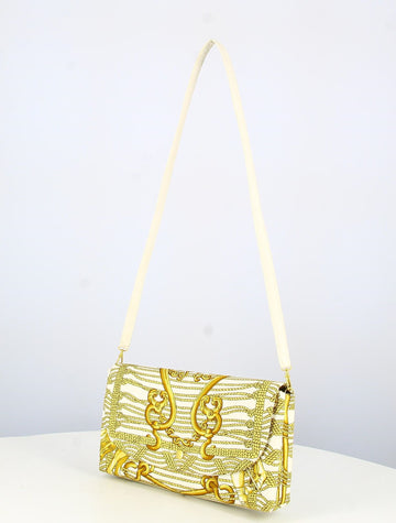 Hermes White and Gold Rope Knots Canvas Handbag