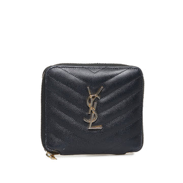 SAINT LAURENT Chevron Monogram Zip Around Compact Wallet Small Wallets