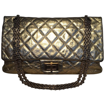 CHANEL Gold Distressed Leather 2.55 Reissue 227 Double Flap Classic