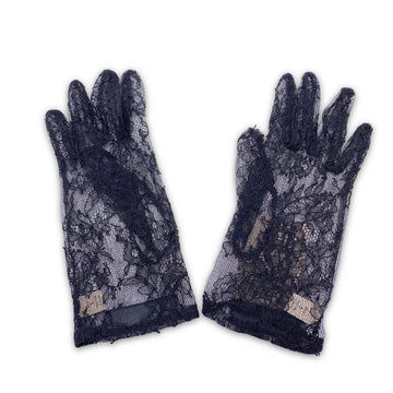 GUCCI Black Tulle Viscose Lace Floral Gloves Size 6.5 S