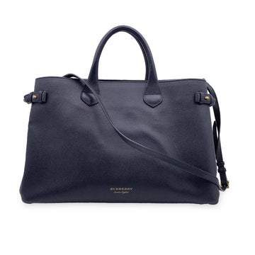 BURBERRY Black Leather The Banner Tote Bag Satchel With Strap