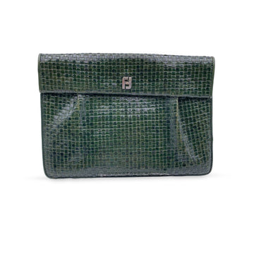 FENDI Vintage Green Woven Leather Clutch Bag Handbag