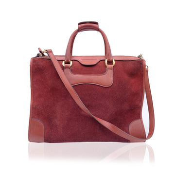 GUCCI Vintage Burgundy Suede And Leather Tote Satchel With Strap