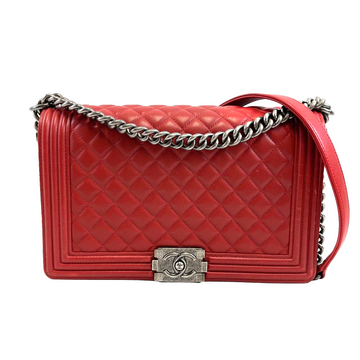 CHANEL Boy Flap Bag Quilted Calfskin New Medium Red Crossbody Bag