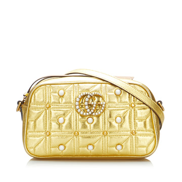 GUCCI GG Pearl Studded Leather Marmont Crossbody Bag