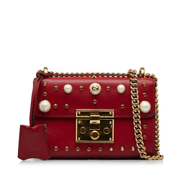 GUCCI Small Pearl Studded Padlock Crossbody Bag