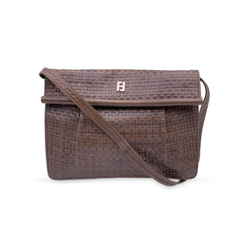 FENDI Vintage Brown Woven Leather Convertible Shoulder Bag