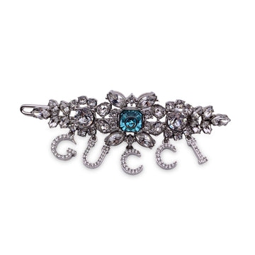 GUCCI Silver Metal Crystals Hair Clip With Dangling Letters