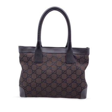 GUCCI Brown Monogram Canvas Nylon Tote Bag Handbag