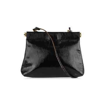 FENDI Vintage Black Textured Patent Leather Shoulder Bag