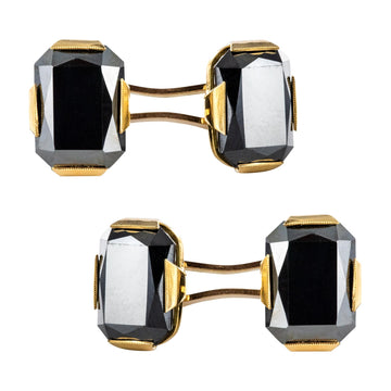 French 1930s Art Deco Hematite 18 Karat Yellow Gold Cufflinks