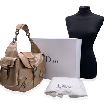 CHRISTIAN DIOR Beige Leather Leather Rebelle Shoulder Bag Handbag