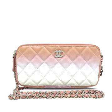 CHANEL Ombre Calfskin Double Zip Clutch On Chain Crossbody Bag