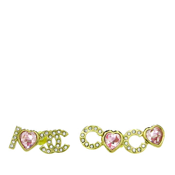 CHANEL I Heart Coco Rhinestone Push Back Earrings Costume Earrings