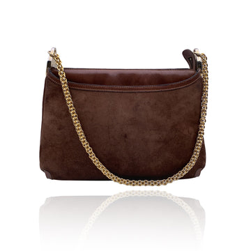 GUCCI Vintage Brown Suede Shoulder Bag With Chain Strap