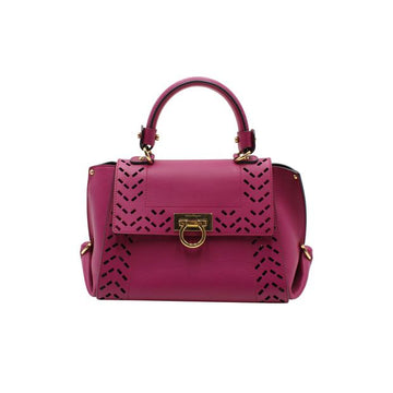 SALVATORE FERRAGAMO Fushia Sofia Small Perforated Leather Satchel - Detachable Purse