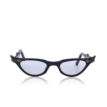 Vintage 1950S Black Cat-Eye Eyeglasses 44-22 Crystals Frame