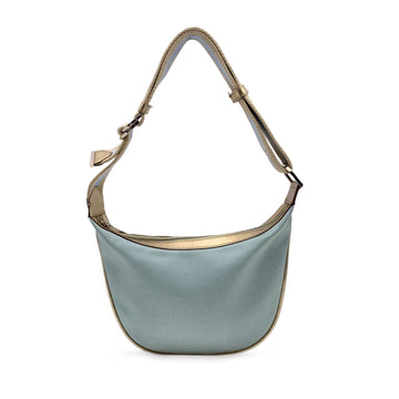 GUCCI Light Blue Metallic Canvas Web Hobo Half Moon Shoulder Bag