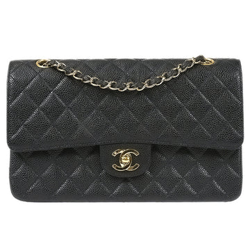 CHANEL★ Classic Double Flap Medium Shoulder Bag Black Caviar 97662