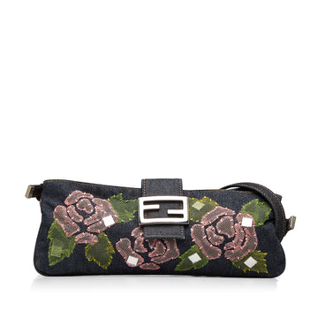 FENDI Embroidered Denim Baguette