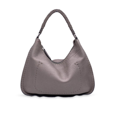 FENDI Selleria Silver Leather Hobo Shoulder Bag Tote