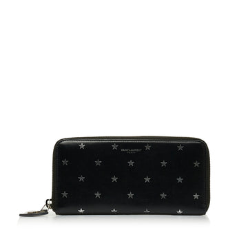 SAINT LAURENT Star Print Leather Zip Around Long Wallet Long Wallets