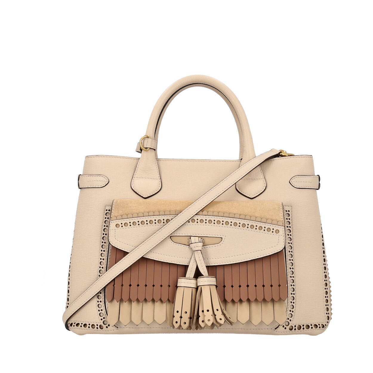 BURBERRY Leather Medium Banner Tote Limestone