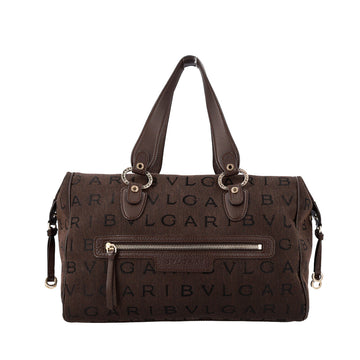 BVLGARI Leather/Canvas Logomania Signature Tote Black/Brown