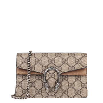 Gucci Beige GG Supreme Canvas & Taupe Suede Super Mini Dionysus Shoulder Bag