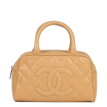 Chanel Beige Quilted Caviar Leather Mini Boston Tote