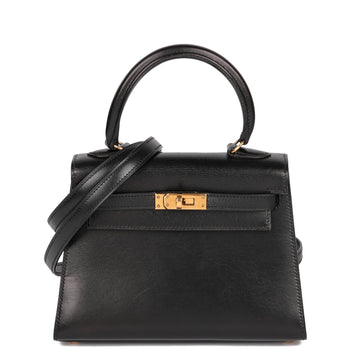 Hermes Black Box Calf Leather Vintage Kelly 20cm Shoulder Bag