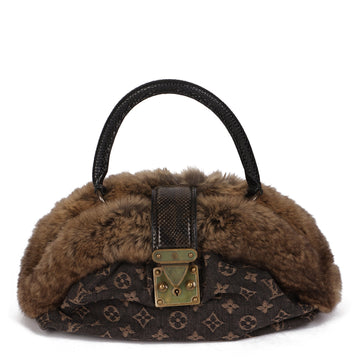 Louis Vuitton Black Denim, Chinchilla Fur, Lizard & Python Leather Trim Demi Lune MM Top Handle Bag