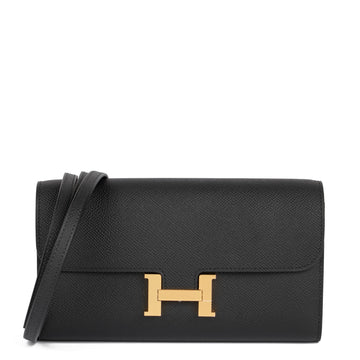Hermes Black Epsom Leather Constance To Go Long Wallet Shoulder Bag