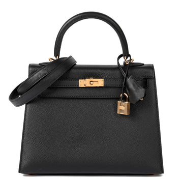 Hermes Black Epsom Leather Kelly 25cm Sellier Shoulder Bag