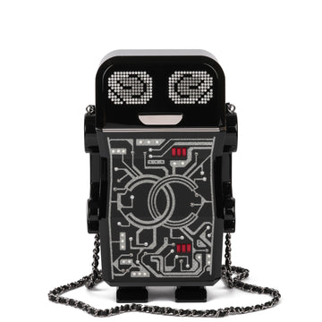 Chanel Black Glitter Plexiglass Robot Minaudiere Shoulder Bag