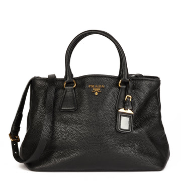 Prada Black Grained Calfskin Leather Vitello Daino Tote Shoulder Bag